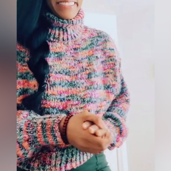 wild fable Sweaters - Wild Fable Rainbow Knit turtleneck spring crop sweater women size Small
